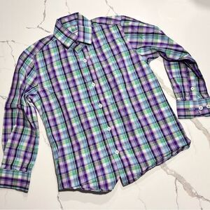 Isaac Mizrahi Boys Purple Blue White Plaid Button Down Casual Dress Shirt Size 6